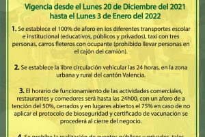 Nuevas Resoluciones Emitidas por el COE cantonal de Valencia.